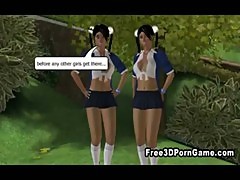 Two 3D cartoon schoolgirl babes getting fucked