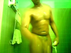 dude taking a shower