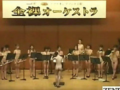 Nudist Japanese AV stars in the stark naked orchestra