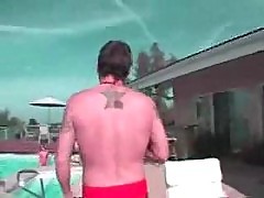 August gets out of the pool and gets nailed